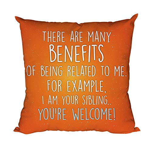 TheYayaCafe Funny Rakhi Birthday Gift for Brother, Benefits of Being My Sibling Cushion Cover 16x16 Inches (40x40 cm), Raksha Bandhan Bhaidooj Gift for Bhai, Bhaiya, Brother from Sister