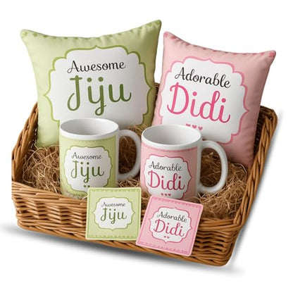 TheYaYaCafe® Rakhi Gift for Didi Jiju | Awesome Didi Jiju Gift Combo | Set of 6 with 2 Coffee Mugs, 2 Cushion Covers & 2 Coasters | Rakhi Gift Hamper for Sister and Brother-in-Law