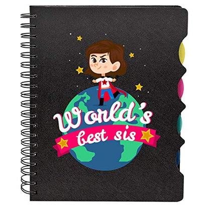 TheYayaCafe Sister Printed Wirebound Notebook Worlds Best Sis A5 Size 8.5x6 Inches, 300 Ruled Pages, Birthday Rakhi Bhai Dooj Gift for Sister from Brother
