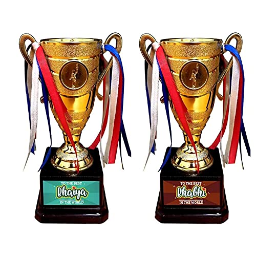 TheYayaCafe Bhaiya Bhabhi Trophy Combo Champion Golden (6.88 x 2.95 x 2.95 Inches), Anniversary Birthday Gift for Brother and Sister-in-Law, Bhabhi, Bhaiya from Sister, Brother