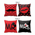 Mr & Mrs Moustache and Kiss Cushion Covers, Set of 2, 20x20