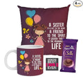Rakhi Gift Hamper for Sister - Mug, Cushion & Dairy Milk Silk
