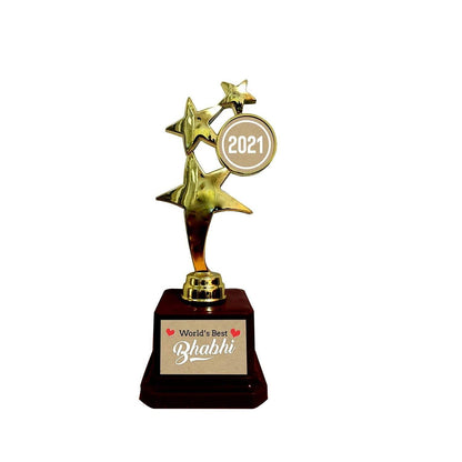 YaYa cafe Worlds Best Bhaiya Bhabhi Alloy Trophy Award (Star Golden) -Set of 2