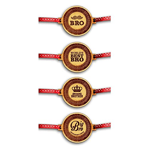 Bro, World Best, Awesome & Big Bro Engraved Rakhi Combo of 4