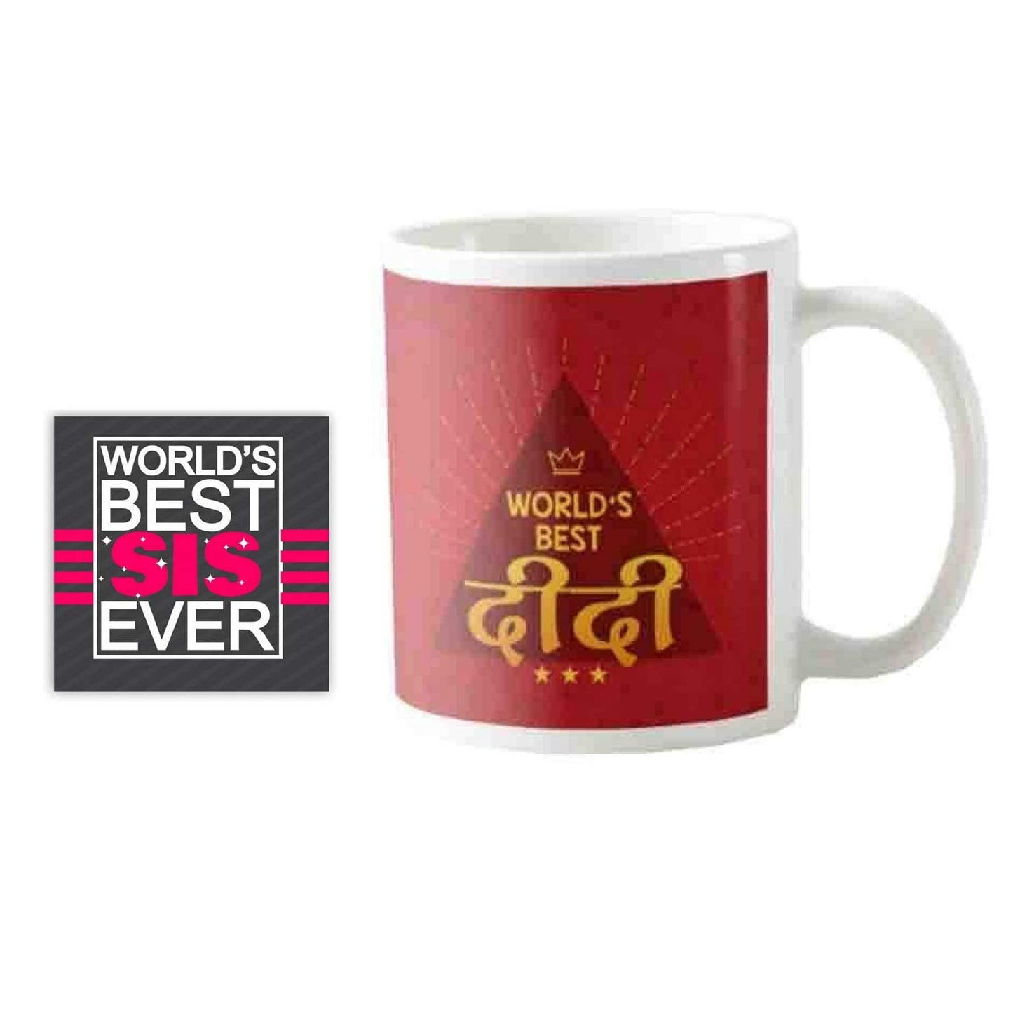 TheYayaCafe Rakhi Gifts for Sister Worlds Best Didi Ceramic Mug and Coaster Combo 330ml, Birthday Raksha Bandhan Bhai Dooj Gift for Sister, Bhabhi, Didi from Brother