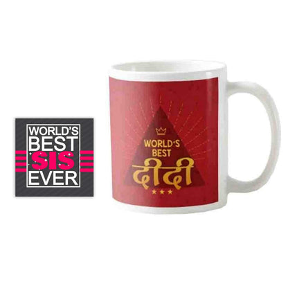 TheYayaCafe Rakhi Gifts for Sister Worlds Best Didi Ceramic Mug and Coaster Combo 330ml, Birthday Raksha Bandhan Bhai Dooj Gift for Sister, Bhabhi, Didi from Brother