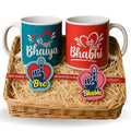 TheYayaCafe Rakhi Gift Combo for Bhaiya Bhabhi with 2 Printed Ceramic Coffee Mugs (330ml) and 2 Designer Rakhis, Raksha Bandhan Hamper for Brother and Sister-in-Law, Rakhi Set for Married Couple