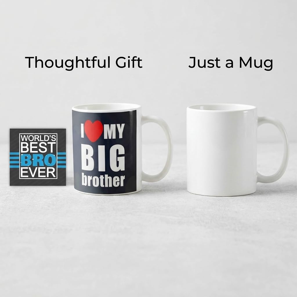 TheYayaCafe Brother Printed Ceramic Coffee Mug I Love My Big Brother 330 ml (11 oz) with Acrylic Coaster, Bro, Bhai from Sister and Family
