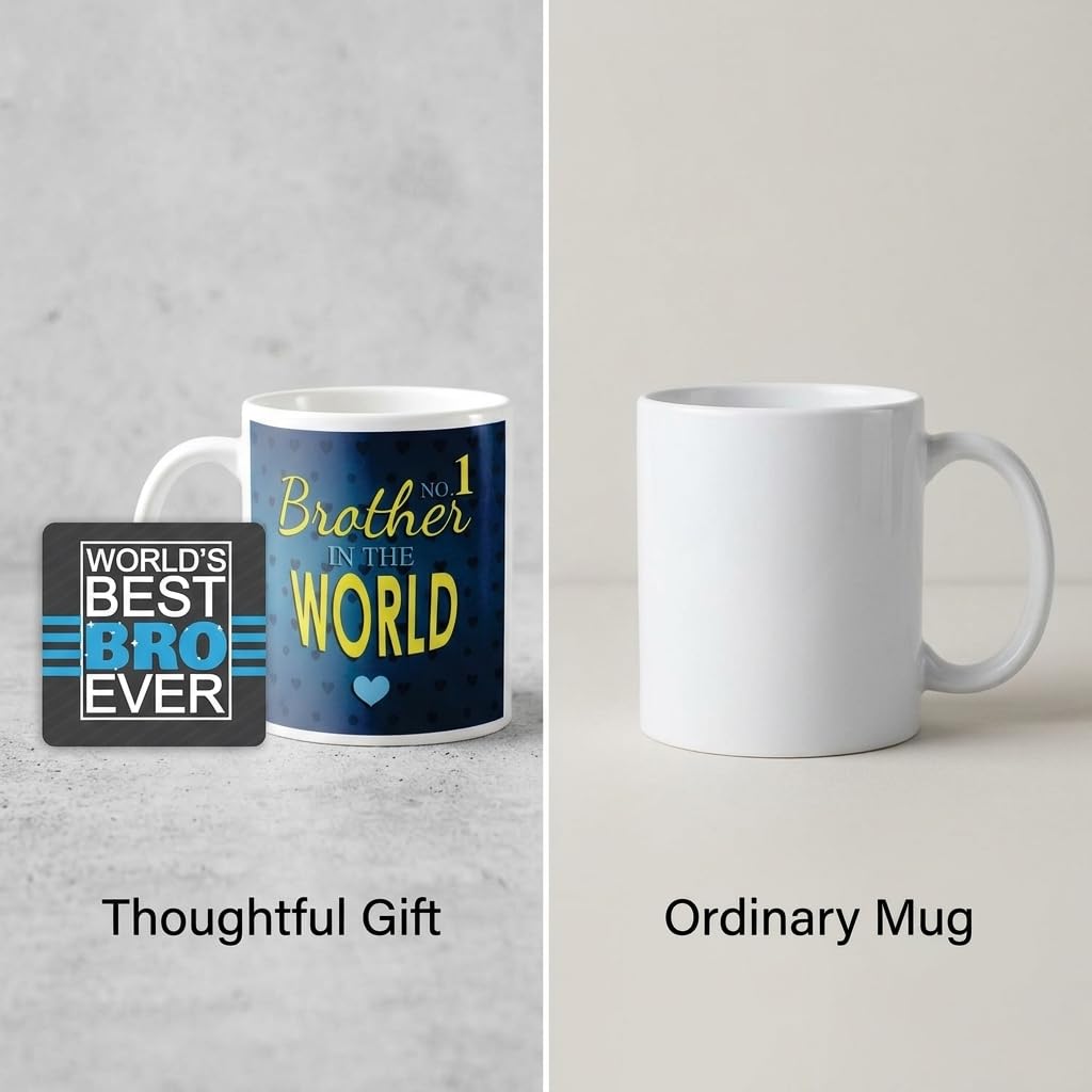 No 1 Brother in the World Mug & Coaster Set - Rakhi Gift, 330 ml