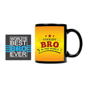TheYayaCafe Birthday Brother Printed Ceramic Coffee Mug Worlds Coolest Bro Quote 330 ml with Coaster, Raksha Bandhan Bhaidooj Gift for Brother, Bro from Sister, Didi