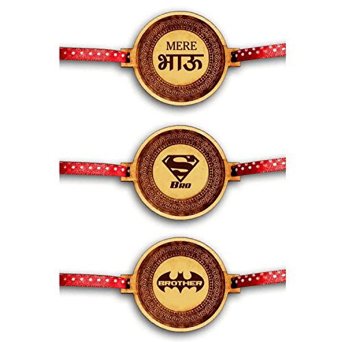 TheYayaCafe Rakhi for Brother Combo Set of 3 Wooden Rakhi with Engraved Quotes, Raksha Bandhan Gift for Bhai, Bhau, Brother from Sister