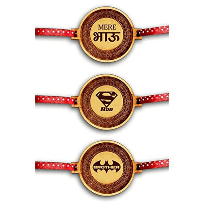 TheYayaCafe Rakhi for Brother Combo Set of 3 Wooden Rakhi with Engraved Quotes, Raksha Bandhan Gift for Bhai, Bhau, Brother from Sister