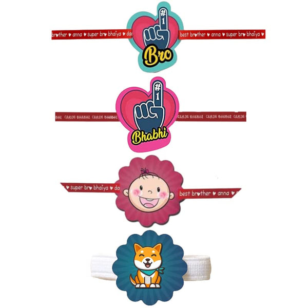 Dashing Bhai & Beautiful Bhabhi Family Rakhi with Kids Rakhi - Combo of 3