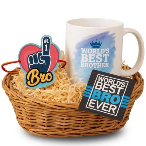 TheYayaCafe Rakhi Gift Combo for Brother, Set of 3 with Ceramic Mug, Acrylic Coaster and Rakhi, 330 ml, Raksha Bandhan, Bhai Dooj, Birthday Gift for Bhai, Brother, Bhaijaan