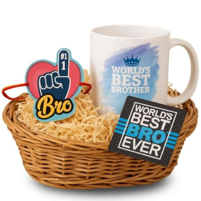 TheYayaCafe Rakhi Gift Combo for Brother, Set of 3 with Ceramic Mug, Acrylic Coaster and Rakhi, 330 ml, Raksha Bandhan, Bhai Dooj, Birthday Gift for Bhai, Brother, Bhaijaan
