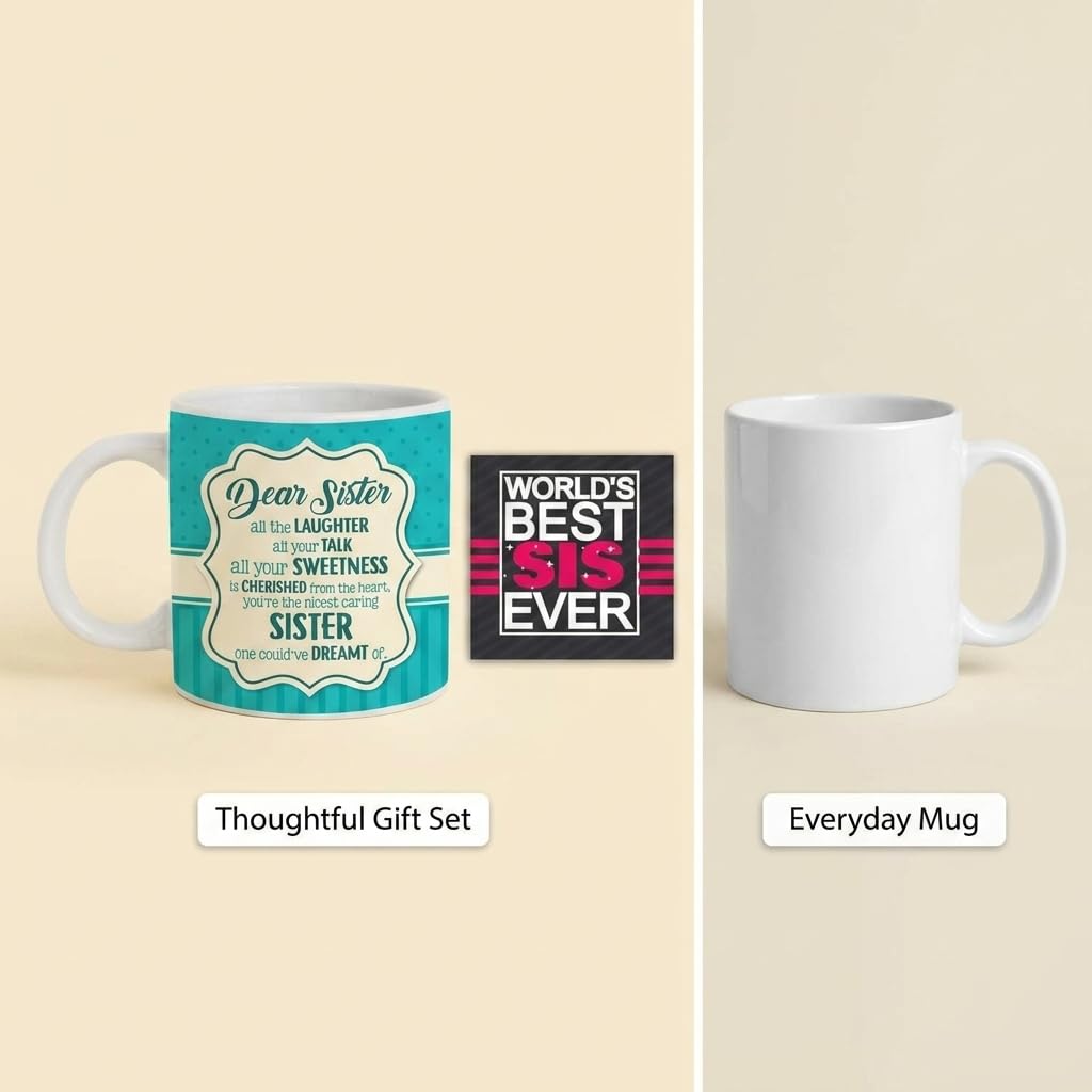 TheYaYaCafe Rakhi Gifts for Dear Sister Mug, Coaster Combo Birthday