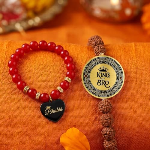 King Bro & Queen Bhabhi Rudraksh Rakhi Combo Set of 2