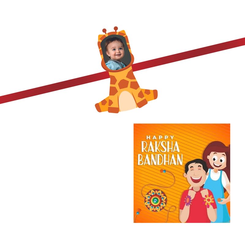 TheYaYaCafe Kids Personalized Photo Rakhi for Brother with Roli Tika, Raksha Bandhan Gift for Bhai, Cute Giraffe Design, Adjustable Fit for Boys and Girls, from Sister for Rakhi Festival