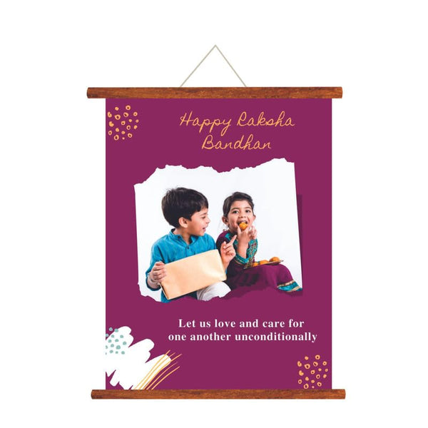 TheYaYaCafe Personalized Raksha Bandhan Scroll Wall Art Let us Love And Care 15x20 Inches, Printed Canvas Scroll Gift for Brother, Bhai, Bhaiya on Rakhi, Raksha Bandhan from Sister, Behen