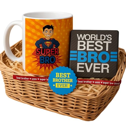 TheYayaCafe Rakhi Gift for Brother Super Bro Combo Set of 3 (Ceramic Mug, Coaster & Rakhi), Brother, Bhai Dooj, Birthday