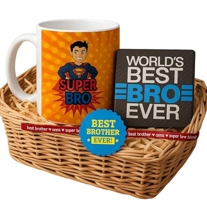 TheYayaCafe Rakhi Gift for Brother Super Bro Combo Set of 3 (Ceramic Mug, Coaster & Rakhi), Brother, Bhai Dooj, Birthday