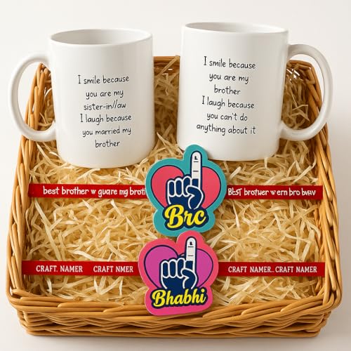 TheYaYaCafe® Rakhi Gifts for Brother and Bhabhi | i Smile Because You are Gift Combo | Set of 4-2 Coffee Mugs & 2 Rakhis | Rakhi Hamper for Bhaiya Bhabhi