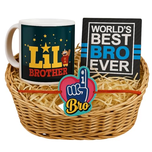 TheYayaCafe Rakhi Gift Combo for Brother Set of 3: Ceramic Mug 330ml, Acrylic Coaster 3.5x3.5 Inches & Rakhi, Rakshabandhan Gift for Bhai, Brother from Sister, Raksha Bandhan Birthday Bhaidooj