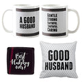 Coffee Mug Combo for Husband - Good Husband Mug, Cushion Cover & Coaster Set of