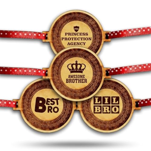 Engraved Rakhi Combo - Awesome, Best Bro, Lil Bro & Princess, Set of 4
