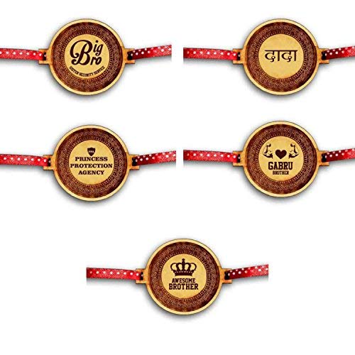 Engraved Quote Rakhi for Brothers - Combo Set of 5