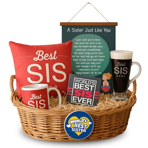 TheYayaCafe Rakhi Gift Hamper for Sister Best Sis Ever, Set of 6 with Mug Cup Coaster Magnet Scroll Cushion Cover, Raksha Bandhan Birthday Bhaidooj Gift for Sister from Brother and Family