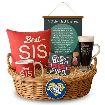TheYayaCafe Rakhi Gift Hamper for Sister Best Sis Ever, Set of 6 with Mug Cup Coaster Magnet Scroll Cushion Cover, Raksha Bandhan Birthday Bhaidooj Gift for Sister from Brother and Family