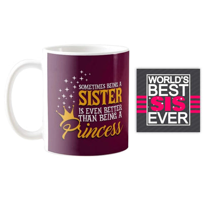 TheYayaCafe Rakhi Gifts for Naughty Lil Sister Ceramic Mug and Coaster Combo (11oz, 330ml), Raksha Bandhan Birthday Bhai Dooj Gift for Sister