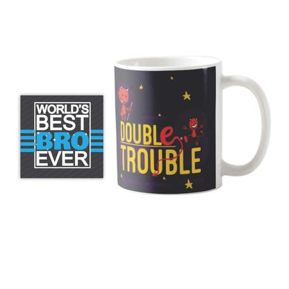 Brother Double Trouble Quote Coffee Mug - Personalised Rakhi Gift