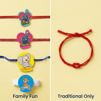 No.1 Bro & No.1 Bhabhi Family Rakhi with Kids Rakhi - Blue Ribbon Combo of 3