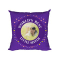 World's Best Little Sister Personalised Cushion Cover - Purple, 20x20