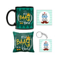 Best Baapu Dad Cushion Cover 12x12, Mug, Coaster & Keychain Set