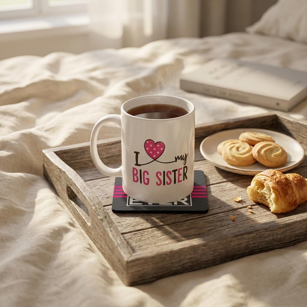 TheYayaCafe Rakhi Gifts for Sister Ceramic Mug and Coaster Combo I Love My Big Sister 11oz (330ml), Bhabhi, Didi from Brother