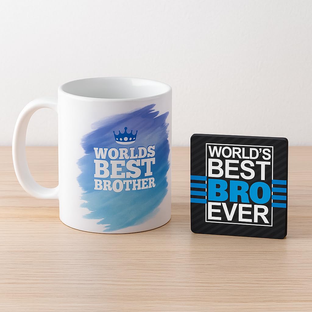 TheYayaCafe Rakhi Gift Combo for Brother, Set of 3 with Ceramic Mug, Acrylic Coaster and Rakhi, 330 ml, Raksha Bandhan, Bhai Dooj, Birthday Gift for Bhai, Brother, Bhaijaan