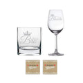 King Bro Queen Bhabhi Wine & Whiskey Glasses with Coasters - Rakhi Combo