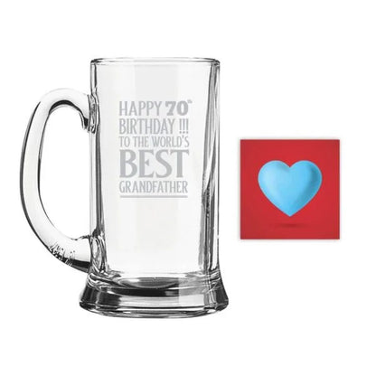 70th Birthday Gifts for Worlds Best Grandfather Engraved Beer Mug