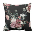 Floral Print Cushion Cover, Black Cotton 12x12 inches