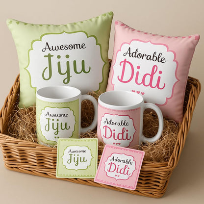 TheYaYaCafe® Rakhi Gift for Didi Jiju | Awesome Didi Jiju Gift Combo | Set of 6 with 2 Coffee Mugs, 2 Cushion Covers & 2 Coasters | Rakhi Gift Hamper for Sister and Brother-in-Law