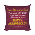 Happy Anniversary Cotton Cushion Cover Mom & Dad, Maroon 12x12