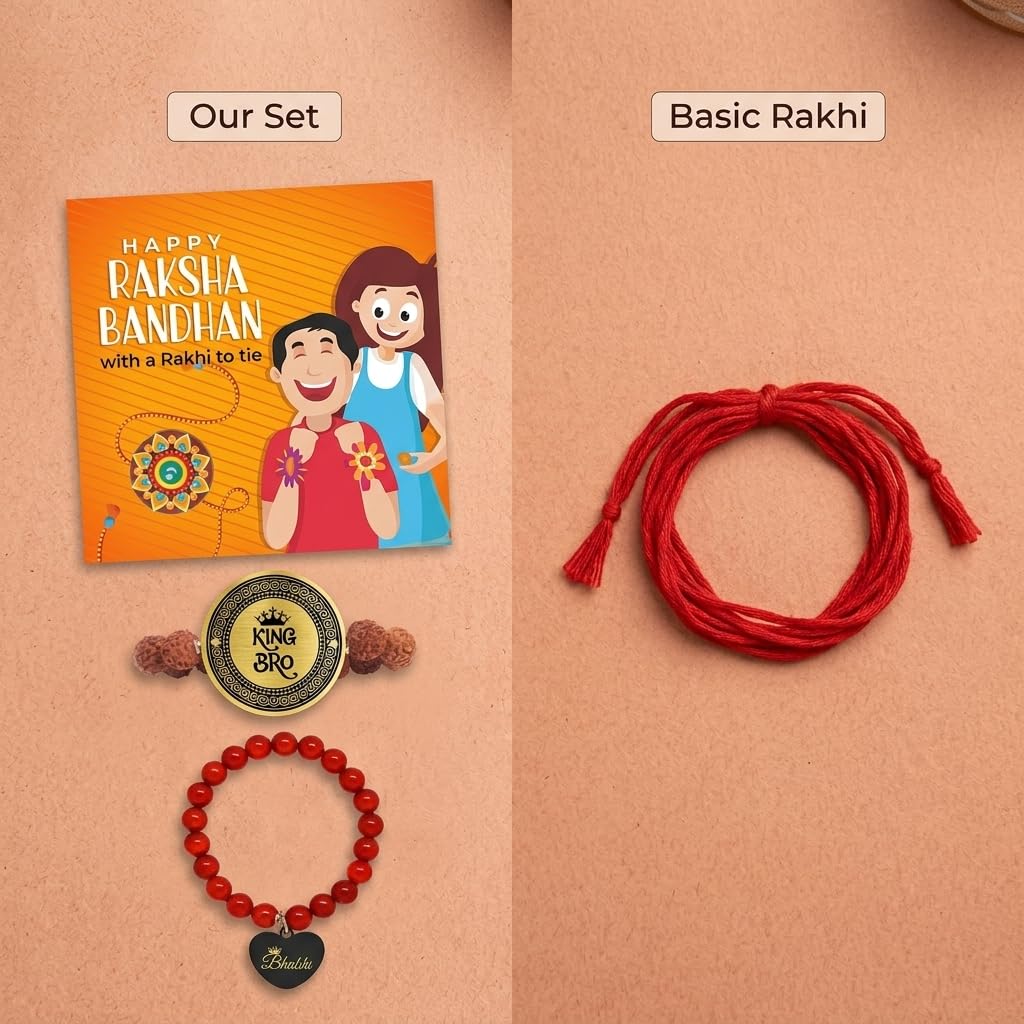 King Bro & Queen Bhabhi Rudraksh Rakhi Combo Set of 2
