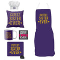 Cutest Sister Ever Gift Set of 6 - Apron, Chef Hat, Mug, Cushion, Coaster &