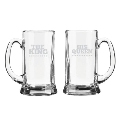 The King and His Queen Engraved Beer Mugs