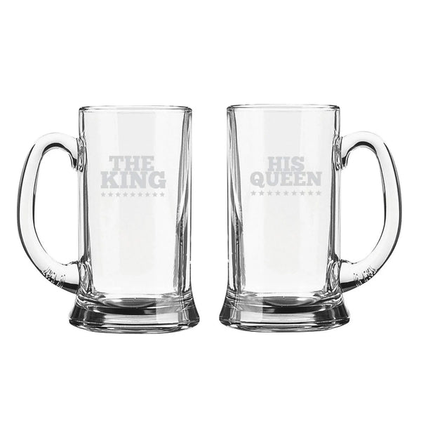 The King and His Queen Engraved Beer Mugs