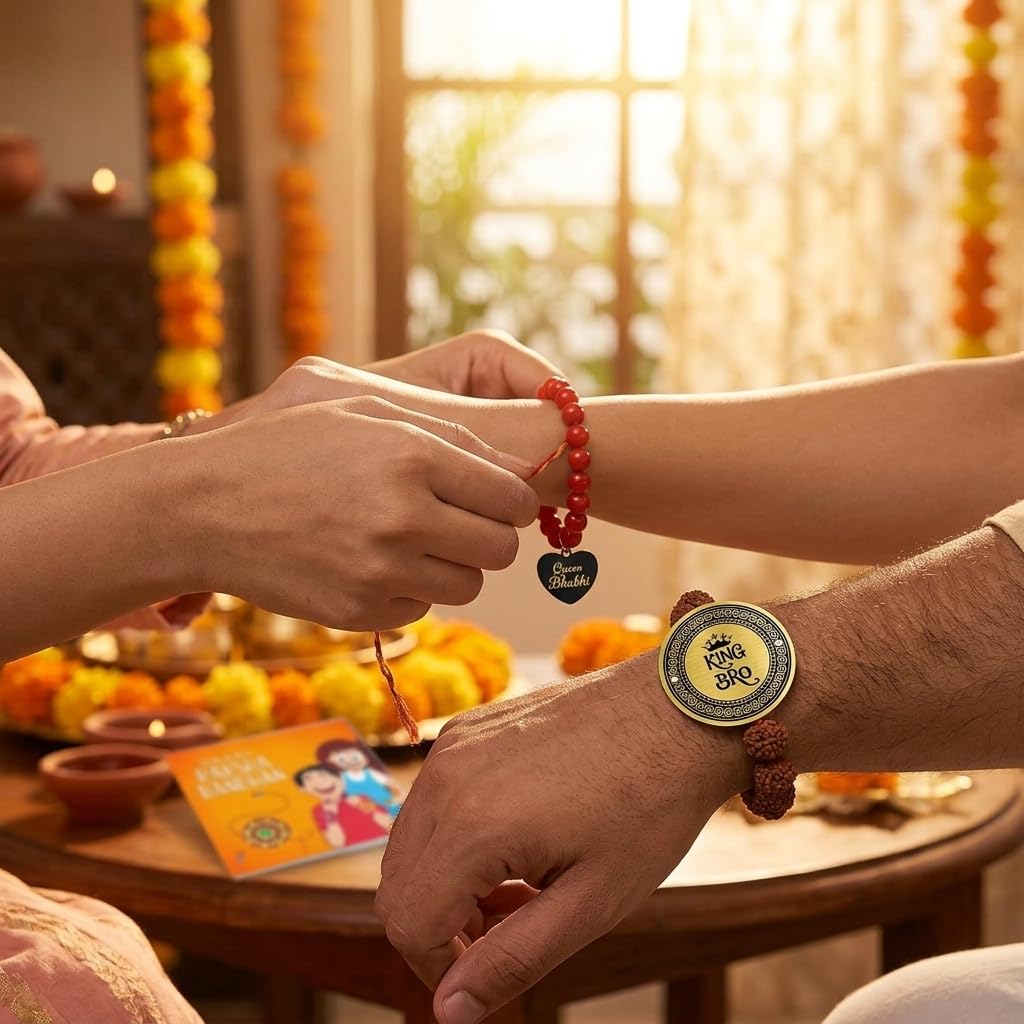 King Bro & Queen Bhabhi Rudraksh Rakhi Combo Set of 2