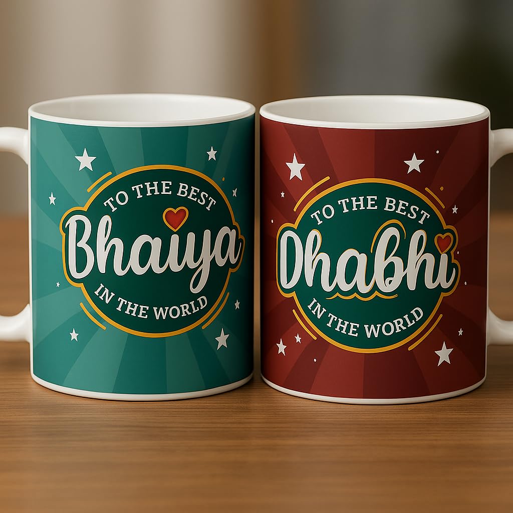 TheYayaCafe Rakhi Gifts for Brother and Bhabhi, To The Best Bhaiya Bhabhi Gift Combo, Set of 4 with 2 Coffee Mugs and 2 Rakhis, Rakhi Hamper for Bhaiya Bhabhi